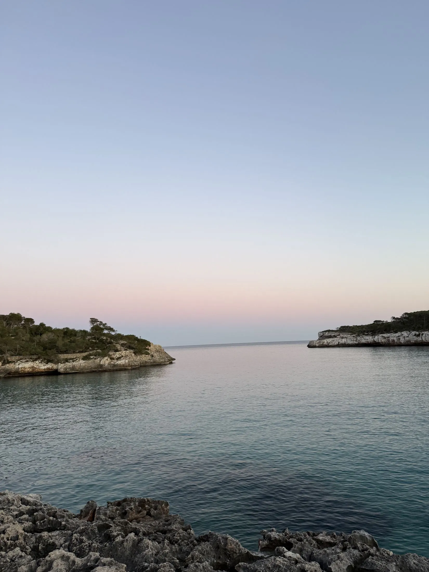 Calm sea at dusk between Mondragó and s'Amarador.
